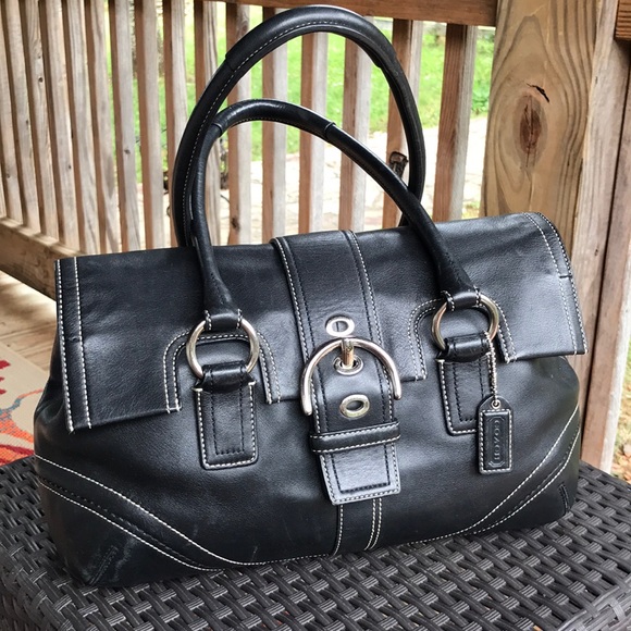 Coach Handbags - Coach Black Leather Handbag Silver Buckles